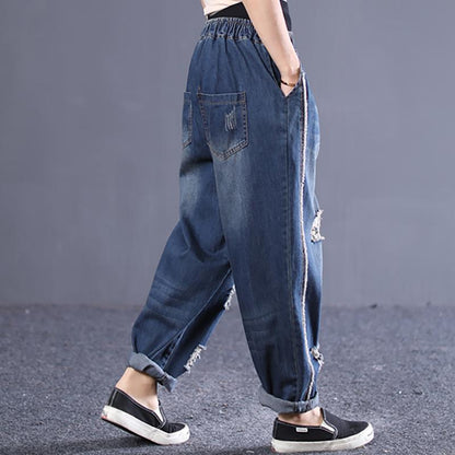 Spring Loose Washed Hole Women Jeans
