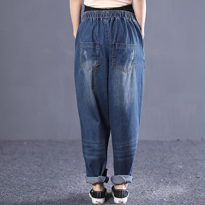 Spring Loose Washed Hole Women Jeans