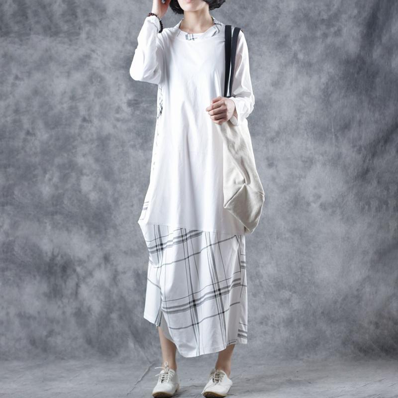 Spring Plaid Spliced Irregular Midi Dress
