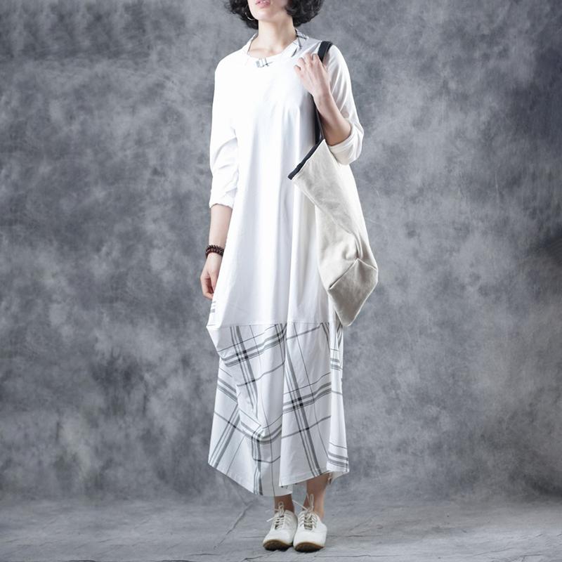Spring Plaid Spliced Irregular Midi Dress