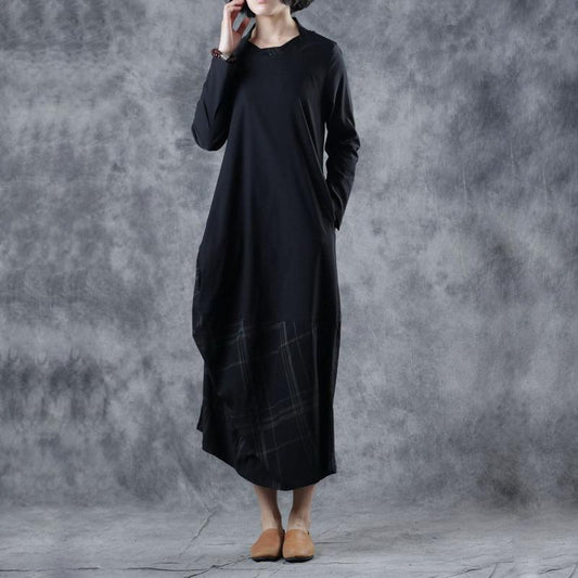 Spring Plaid Spliced Irregular Midi Dress