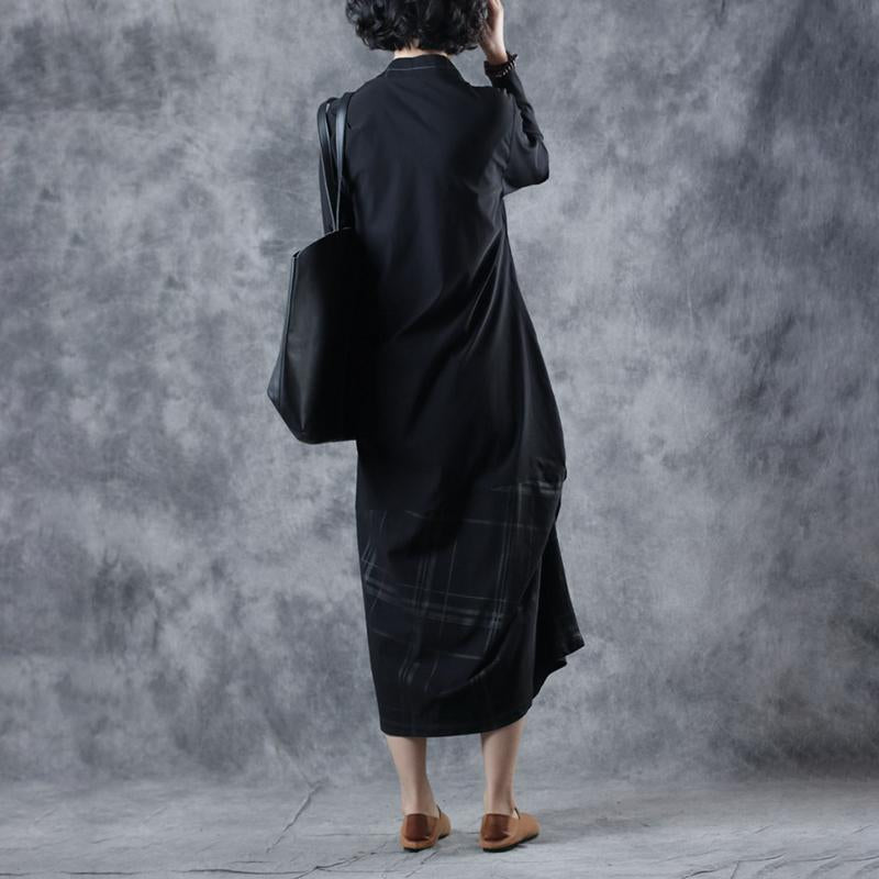 Spring Plaid Spliced Irregular Midi Dress