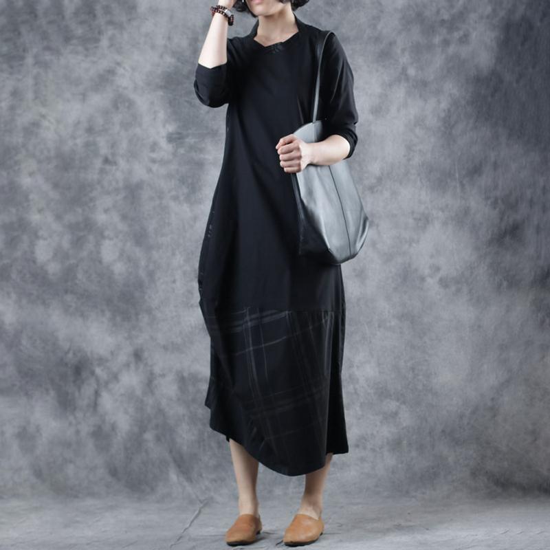 Spring Plaid Spliced Irregular Midi Dress