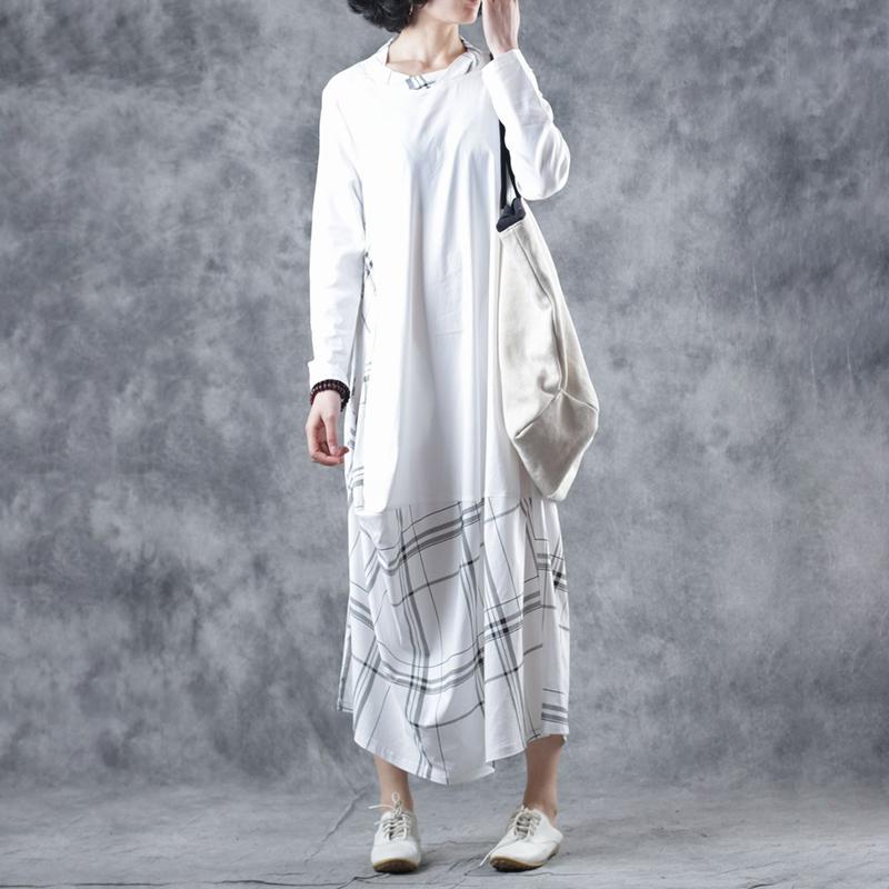 Spring Plaid Spliced Irregular Midi Dress