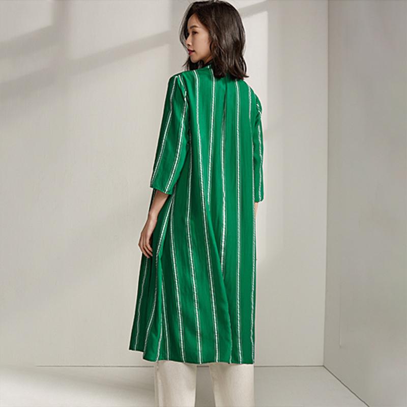 Spring Stripe Cardigan Plus Size Green Trench Coat