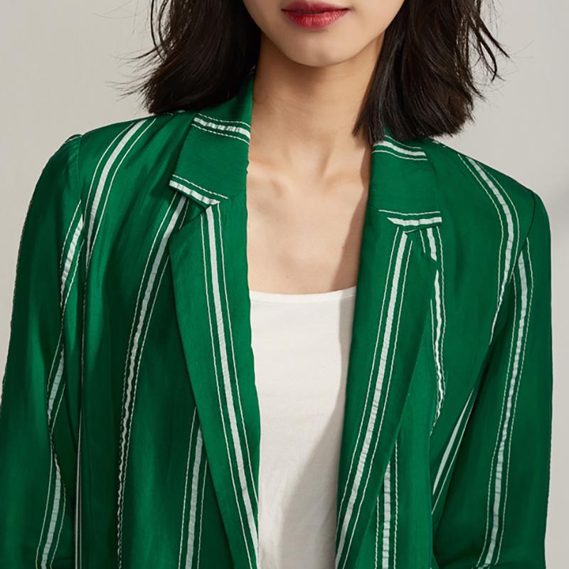 Spring Stripe Cardigan Plus Size Green Trench Coat