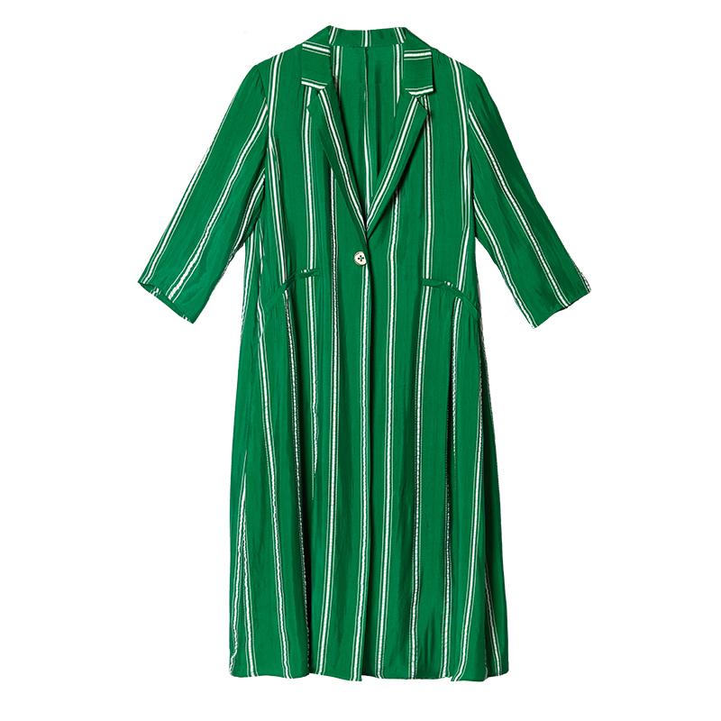 Spring Stripe Cardigan Plus Size Green Trench Coat