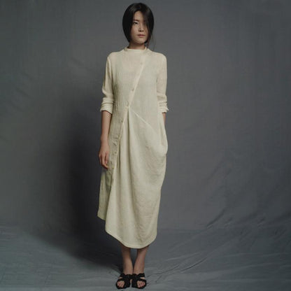 Spring Summer Irregular Solid Color Midi Dress