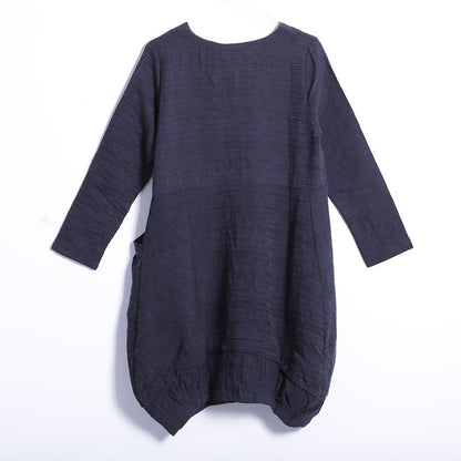 Spring Vintage Solid Knee-Length Pullover Loose Long Sleeve Dress