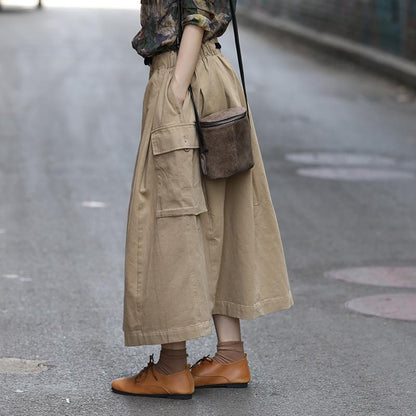 Spring Women Elastic Waist Literary Skirt