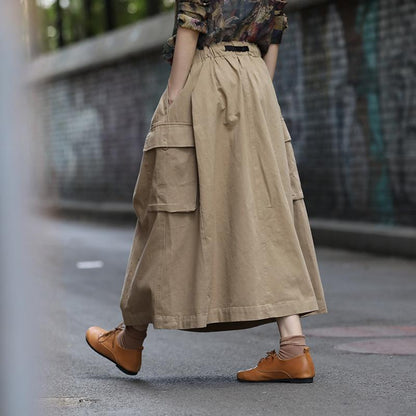 Spring Women Elastic Waist Literary Skirt