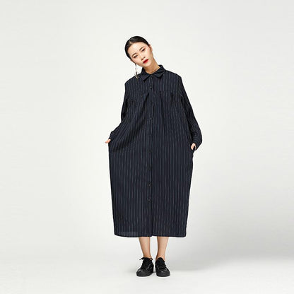 Spring Women Fashion Stripe Button Dress