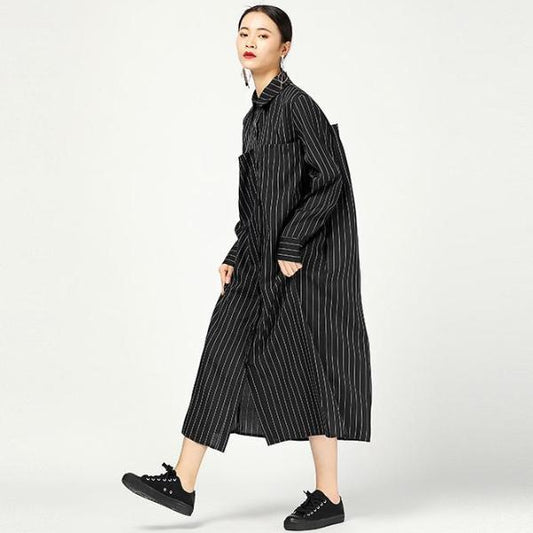 Spring Women Fashion Stripe Button Dress