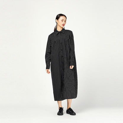 Spring Women Fashion Stripe Button Dress