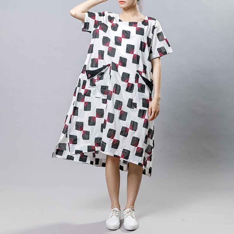Square Printed Irregular Pockets Loose Dress