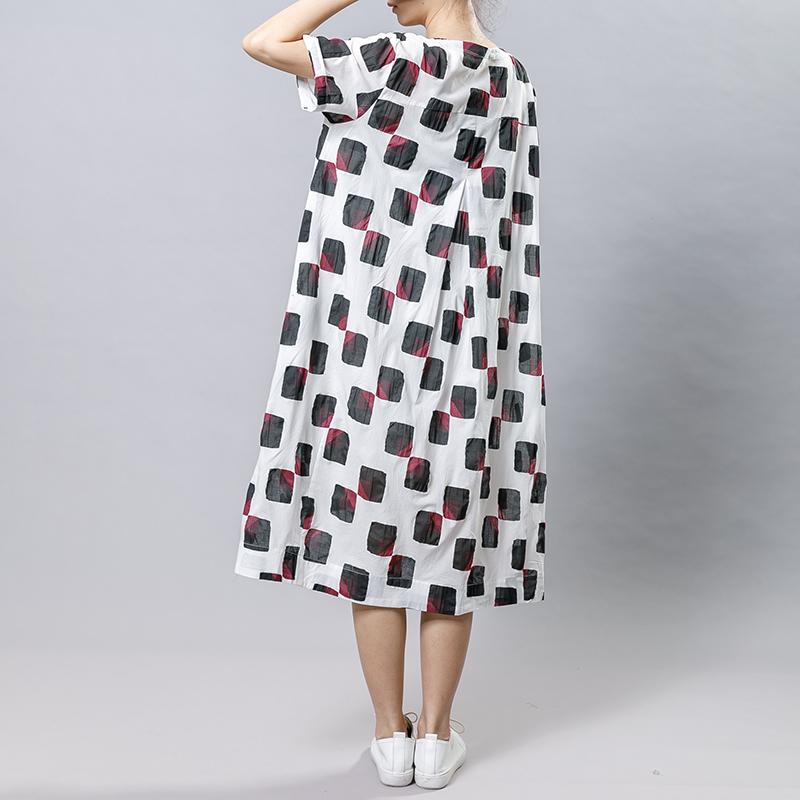 Square Printed Irregular Pockets Loose Dress