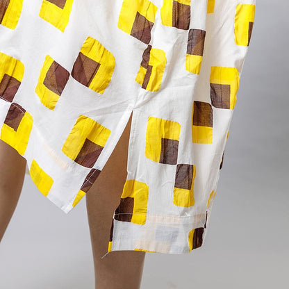 Square Printed Irregular Pockets Loose Dress
