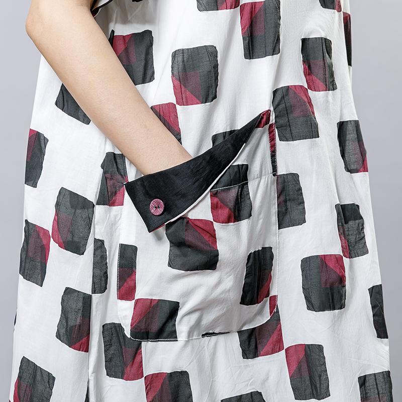 Square Printed Irregular Pockets Loose Dress