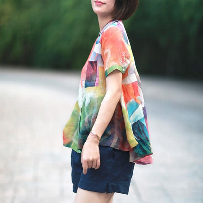 Stand Collar Casual Loose Printed Blouse