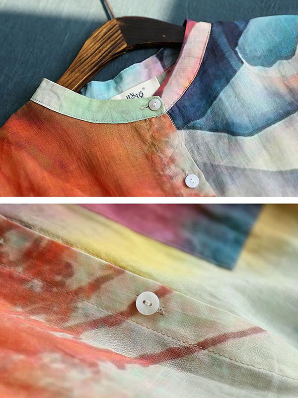 Stand Collar Casual Loose Printed Blouse