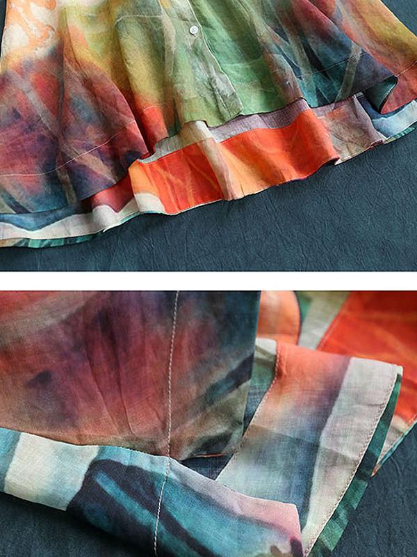 Stand Collar Casual Loose Printed Blouse