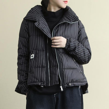 Stand Collar Casual Striped Warm Down Coat
