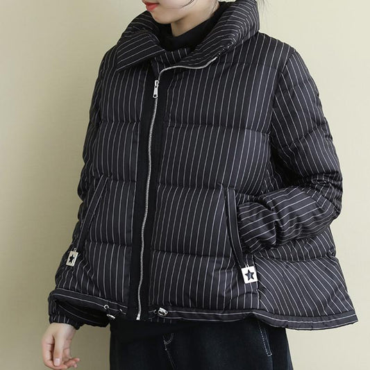 Stand Collar Casual Striped Warm Down Coat