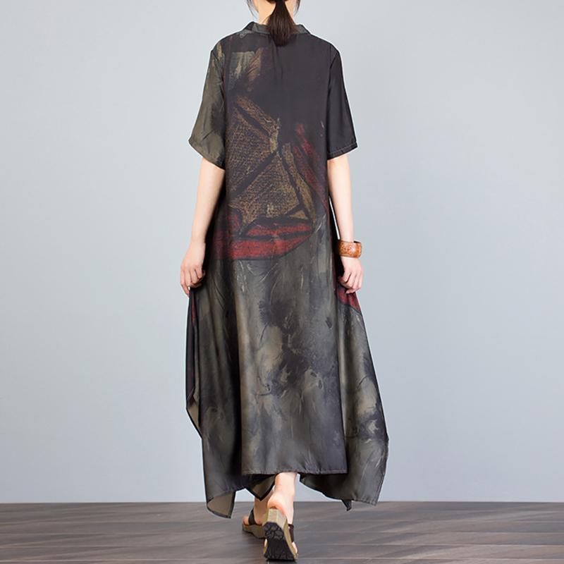 Stand Collar Irregular Loose Print Dress