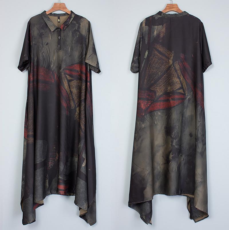 Stand Collar Irregular Loose Print Dress