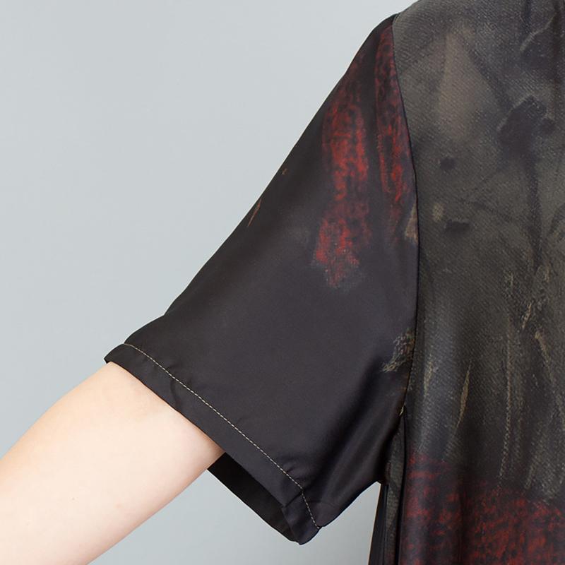 Stand Collar Irregular Loose Print Dress