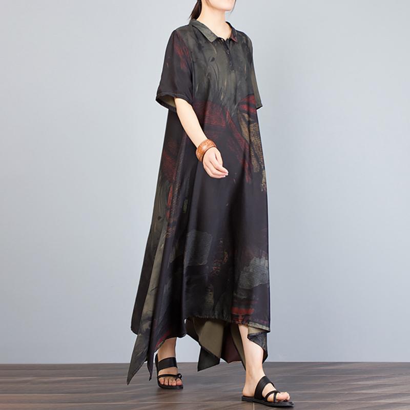 Stand Collar Irregular Loose Print Dress
