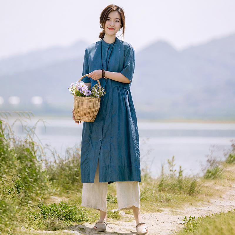 Stand Collar Single Breasted Casual Shirt Dress