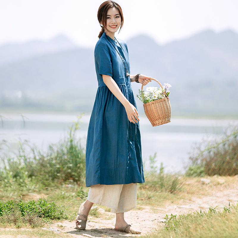 Stand Collar Single Breasted Casual Shirt Dress