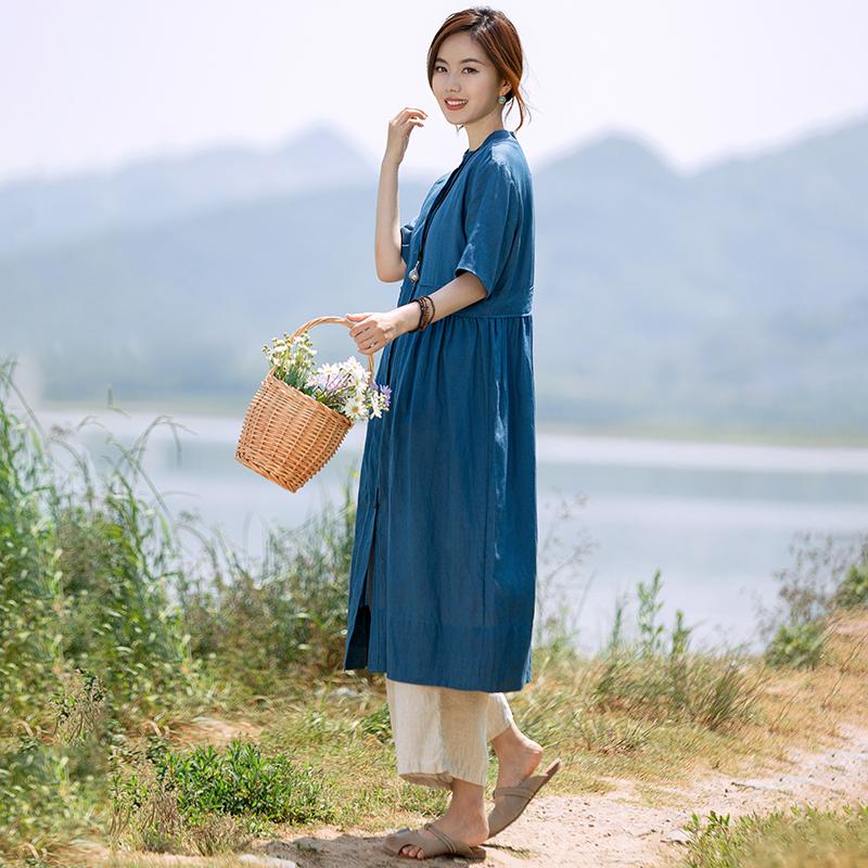 Stand Collar Single Breasted Casual Shirt Dress