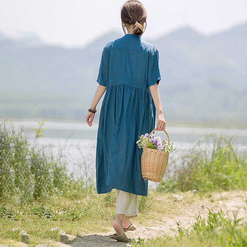 Stand Collar Single Breasted Casual Shirt Dress