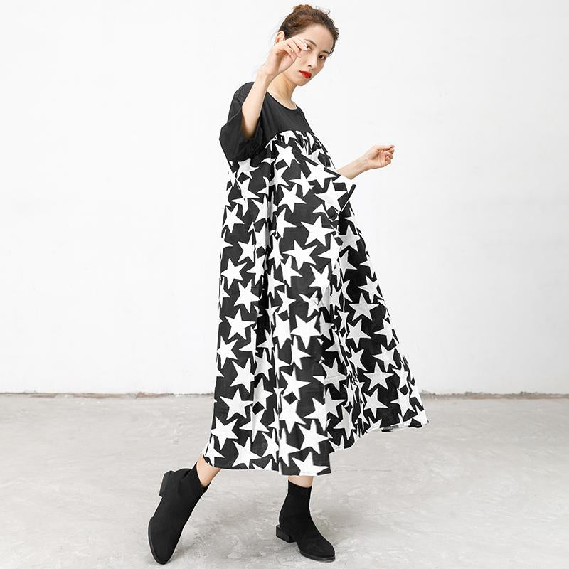 Star Print Spliced Soft Comfortable Loose Dress