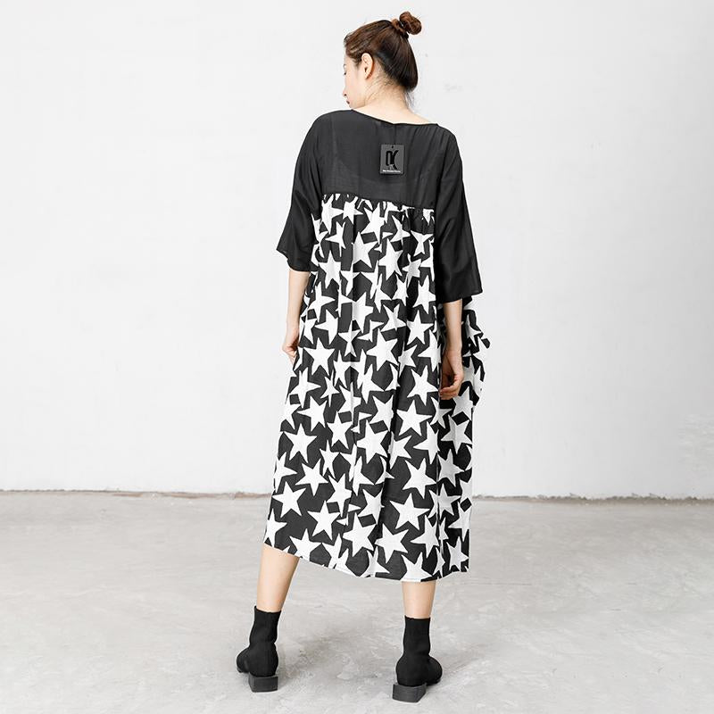 Star Print Spliced Soft Comfortable Loose Dress