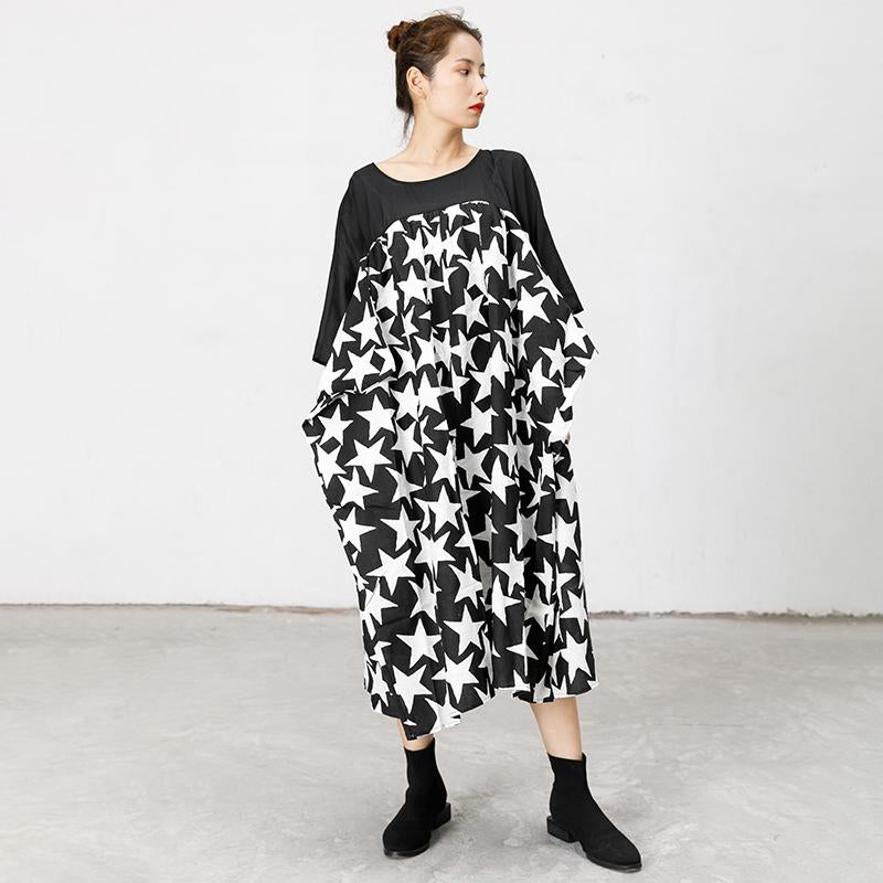 Star Print Spliced Soft Comfortable Loose Dress