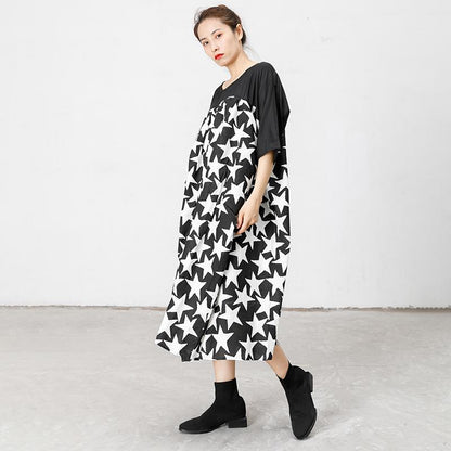 Star Print Spliced Soft Comfortable Loose Dress