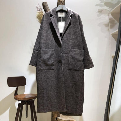 Straight Woolen Women Solid All-match Overcoat