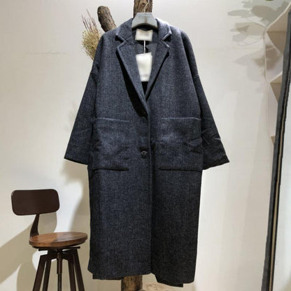 Straight Woolen Women Solid All-match Overcoat