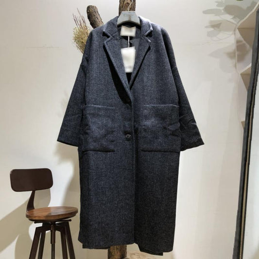 Straight Woolen Women Solid All-match Overcoat