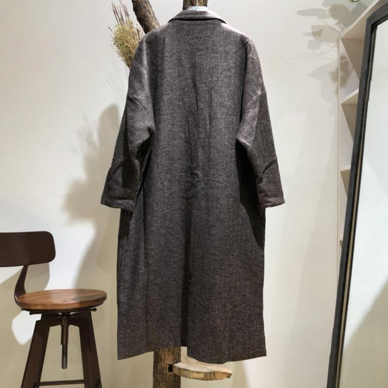 Straight Woolen Women Solid All-match Overcoat