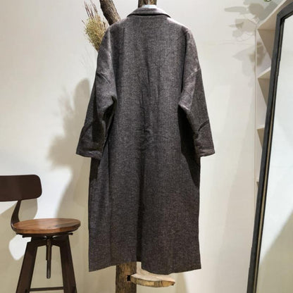 Straight Woolen Women Solid All-match Overcoat