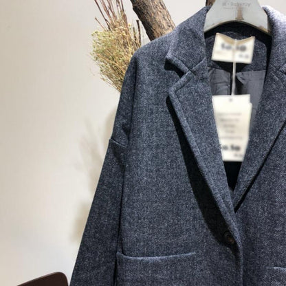 Straight Woolen Women Solid All-match Overcoat