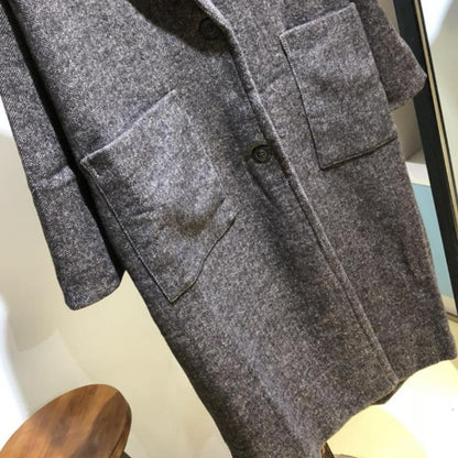 Straight Woolen Women Solid All-match Overcoat
