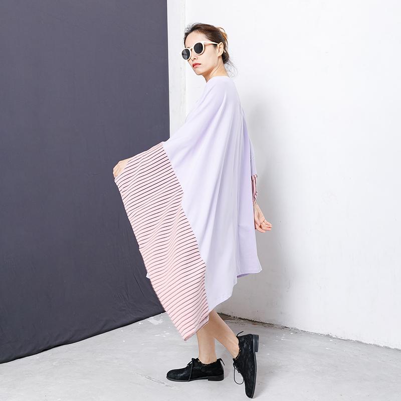 Stripe And Letter Printed Patchwork Loose Blouse