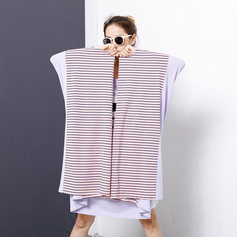 Stripe And Letter Printed Patchwork Loose Blouse