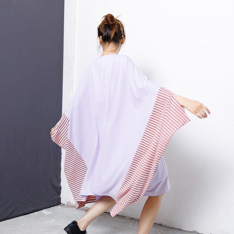 Stripe And Letter Printed Patchwork Loose Blouse