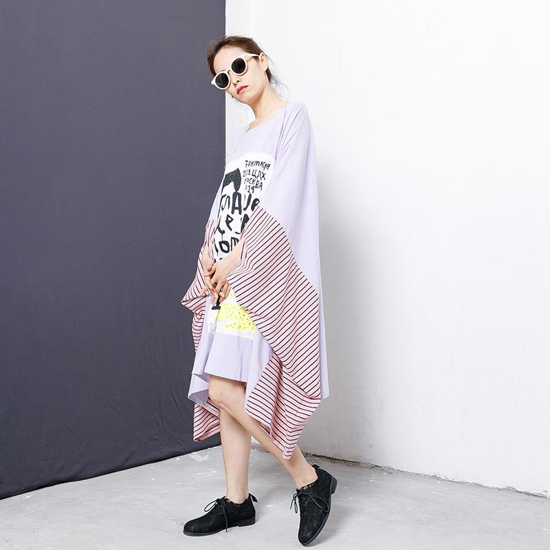 Stripe And Letter Printed Patchwork Loose Blouse